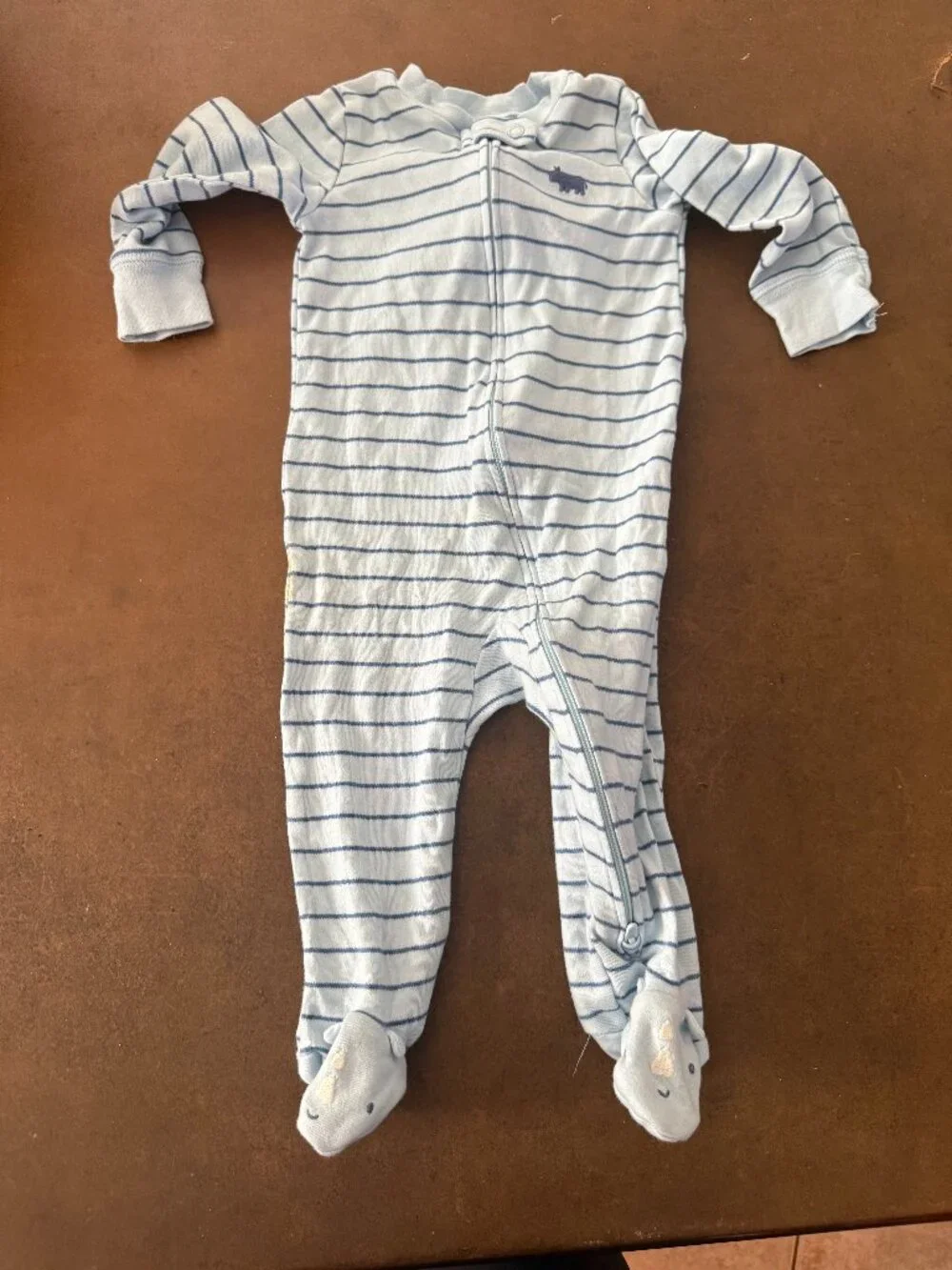 Carter's Baby Boy Blue Striped Cotton 2-Way Zipper Long Sleeve 9M